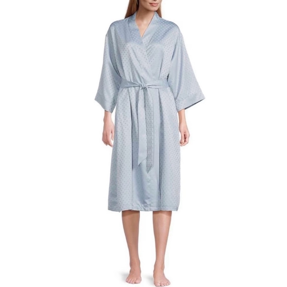 🦋 NWT! Blue CABERNET Satin Dotted 3/4 Sleeve Wrap Robe - Size XL
